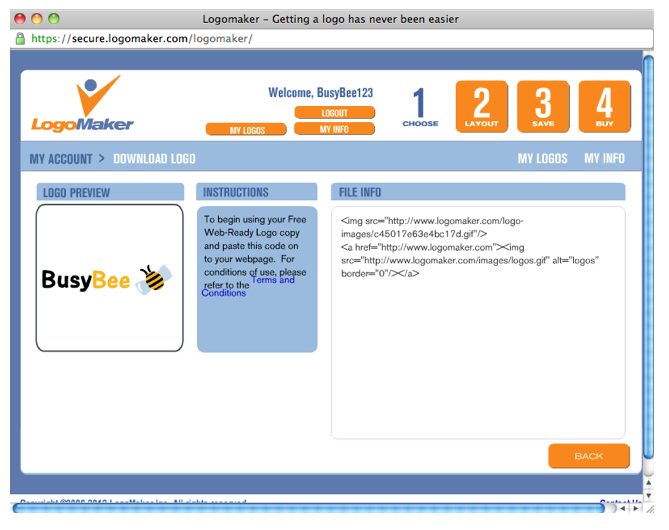 Screenshot showing how to get URL code for logo file
