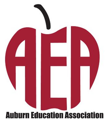 Auburn Education Association Text Shaped into an apple logo design 