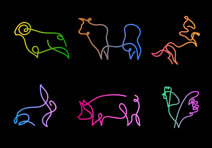 line drawings of farm animals