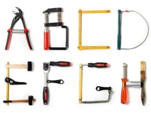 Various home improvement tools in the shape of the alphabet