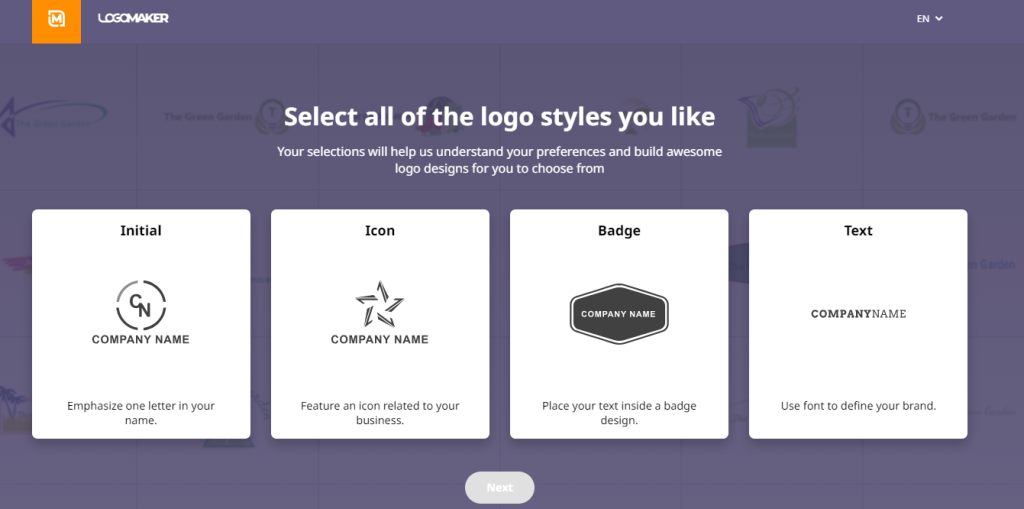 LogoMaker Logo Style Options