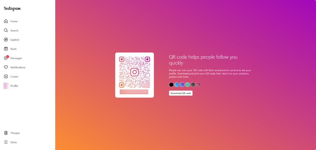 Creating an Instagram QR Code Step 2