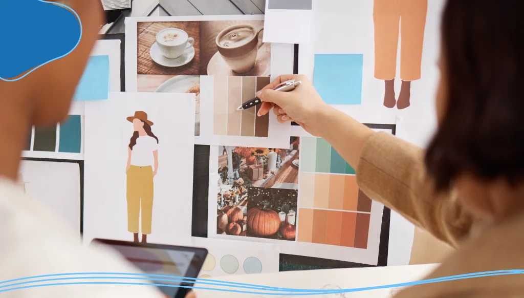 Fashion designer looking over styles and color palettes
