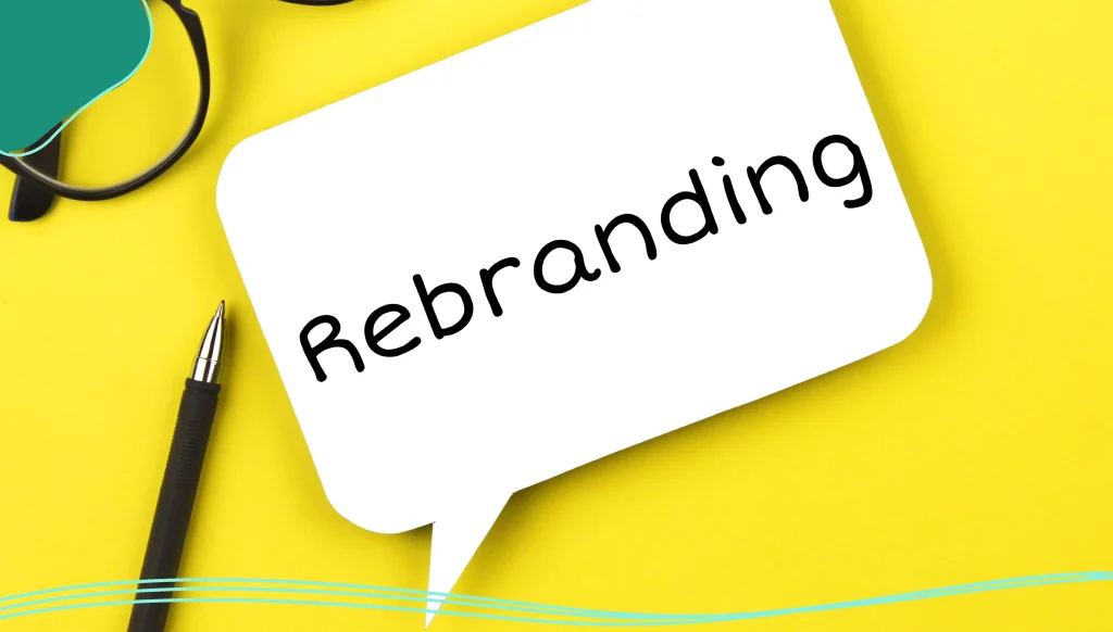 White paper speech bubble with inscription rebranding