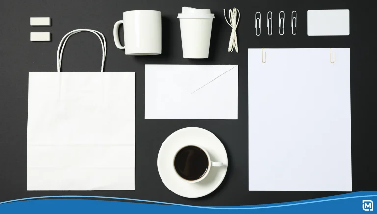 Flat lay composition with blank stationery on black background