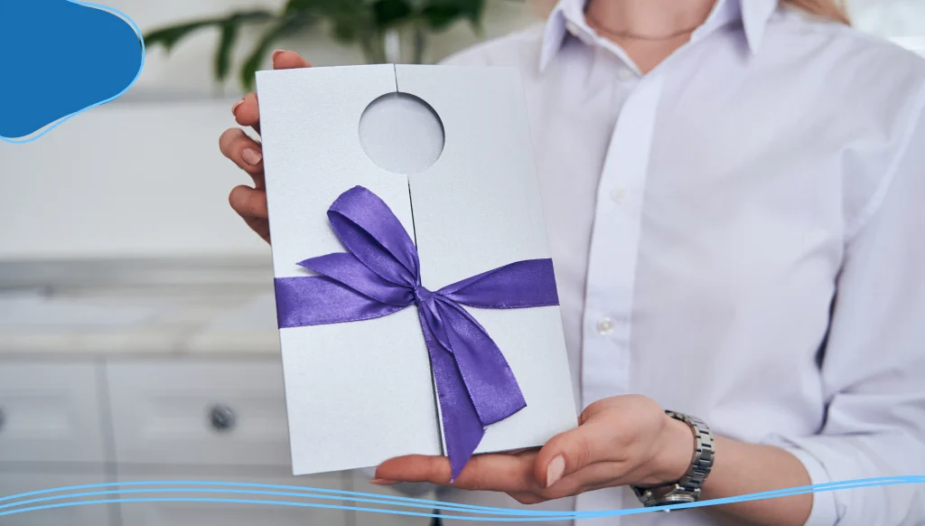 Close up of female demonstrating gift card