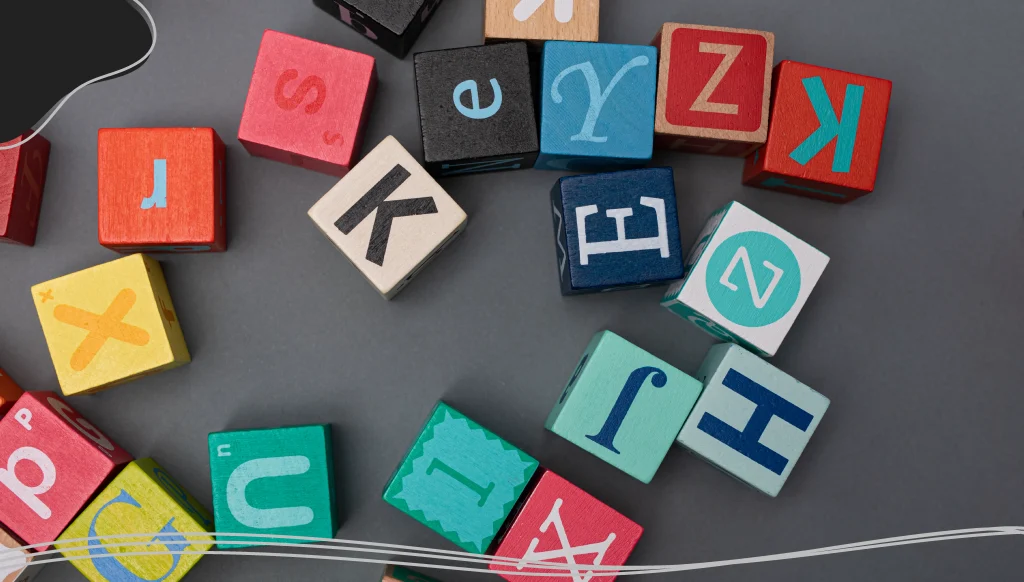 Letter wood cubes block symbols