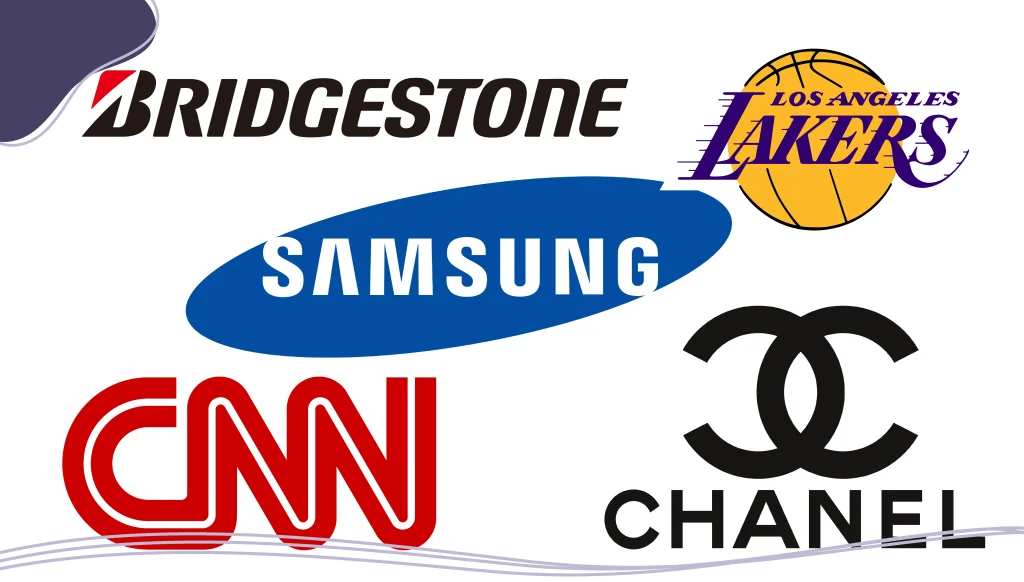 Bridgestone, Los Angeles Lakers, Samsung, CNN, Chanel logos