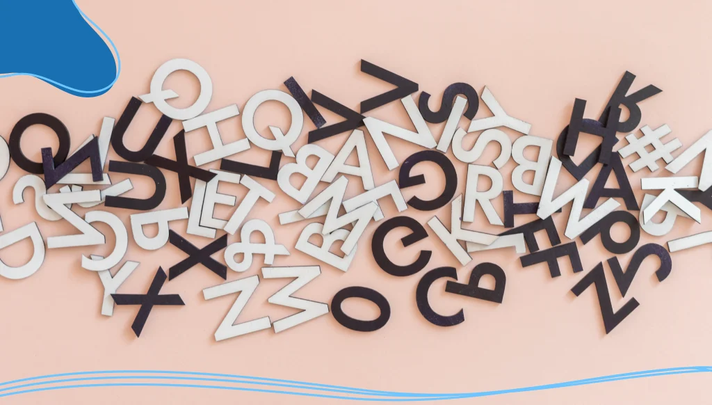 A collection set of random cut letters alphabet