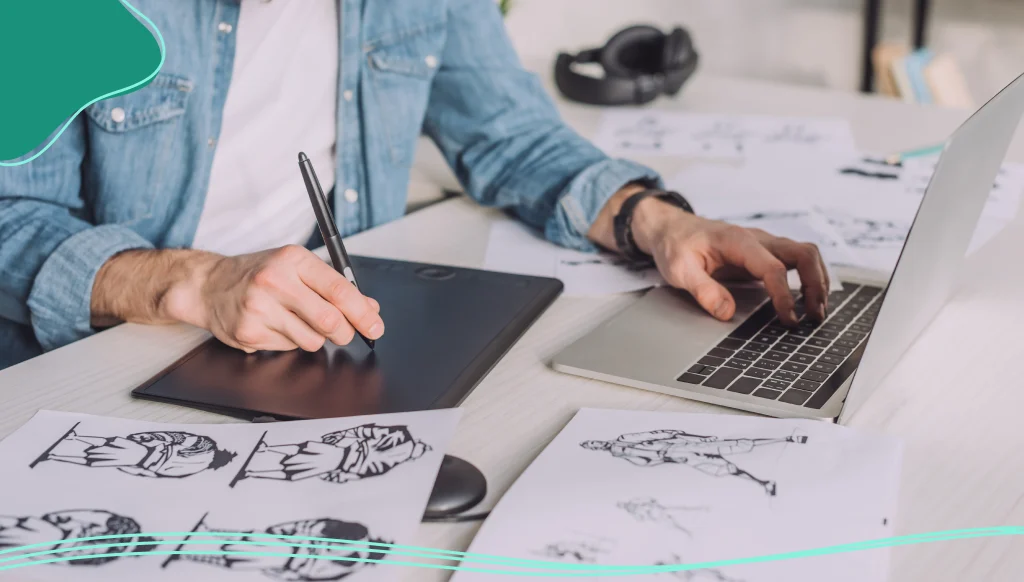 Designer drawing a cartoon logo