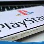 PlayStation logo on a PSP sitting on a desk