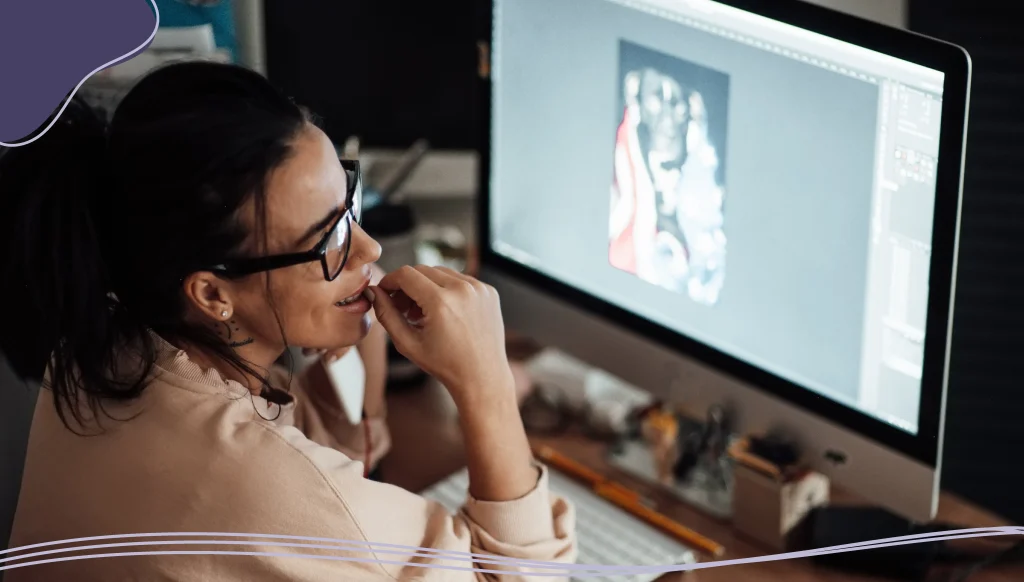 Woman designing a logo at home