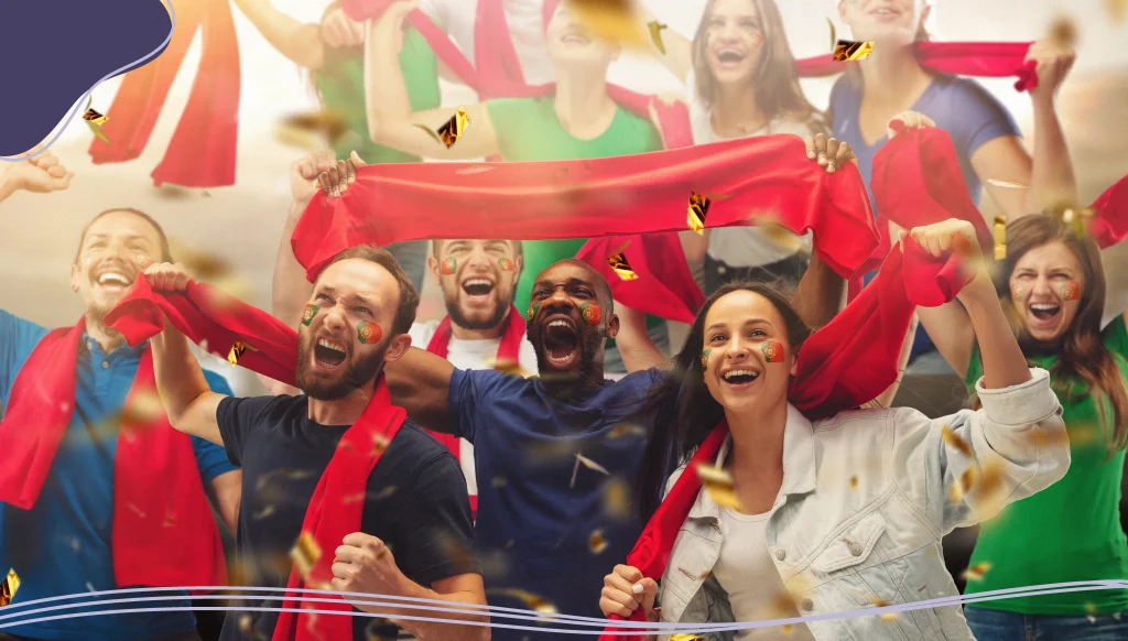 Group of happy fans are cheering for their team victory