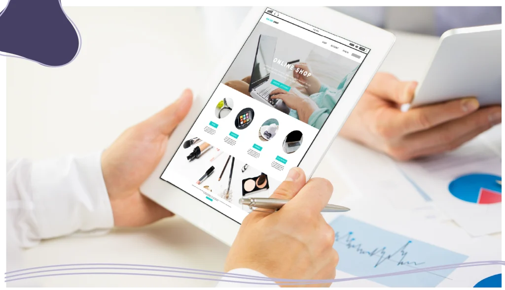 Person looking at eCommerce logo designs on a tablet