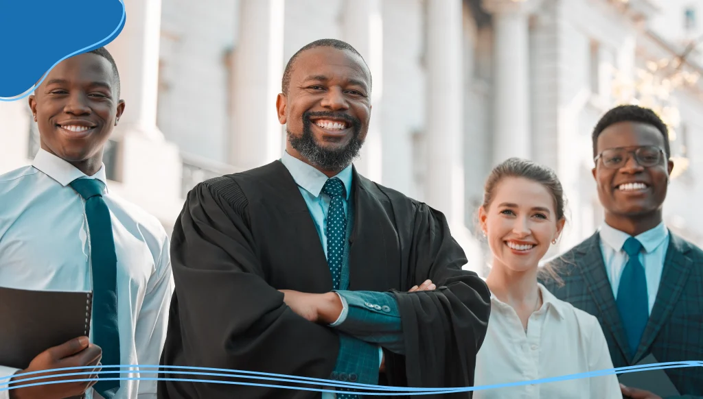 Shot of a group of lawyers standing in the city