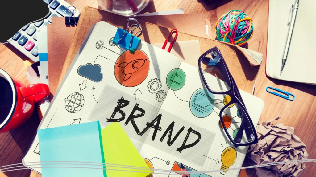 Brand sign on a table