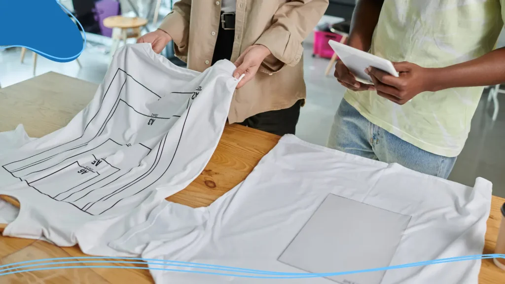 People looking at T-shirt sizing guide