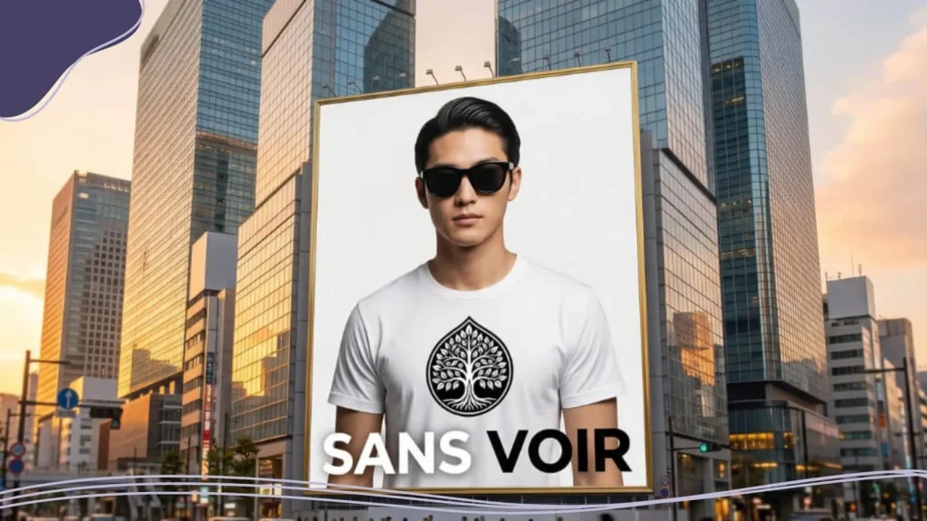 A large advertising billboard in Osaka, Japan, displays a logo on a plain white T-shirt, highlighting logo color combinations for merch and logo color psychology for print in modern brand design.