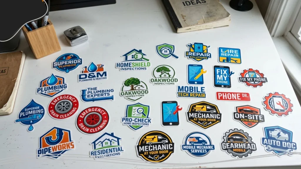 Stickers & Small Giveaways laid on a desk.