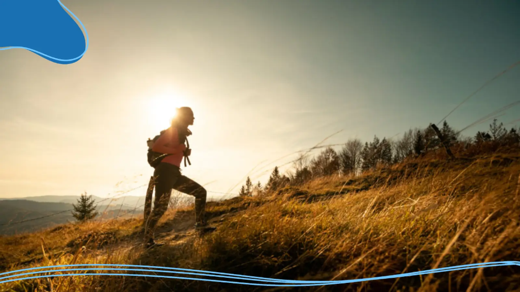 A hill climber steadily ascends toward the summit, symbolizing the effort to create a brand online.