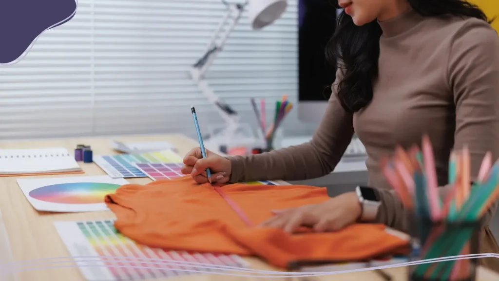 Woman choosing colors for her clothing project