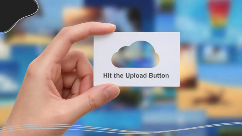 Someone’s hand holds up a white business card online where paper has been removed to show the silhouette of a cloud.