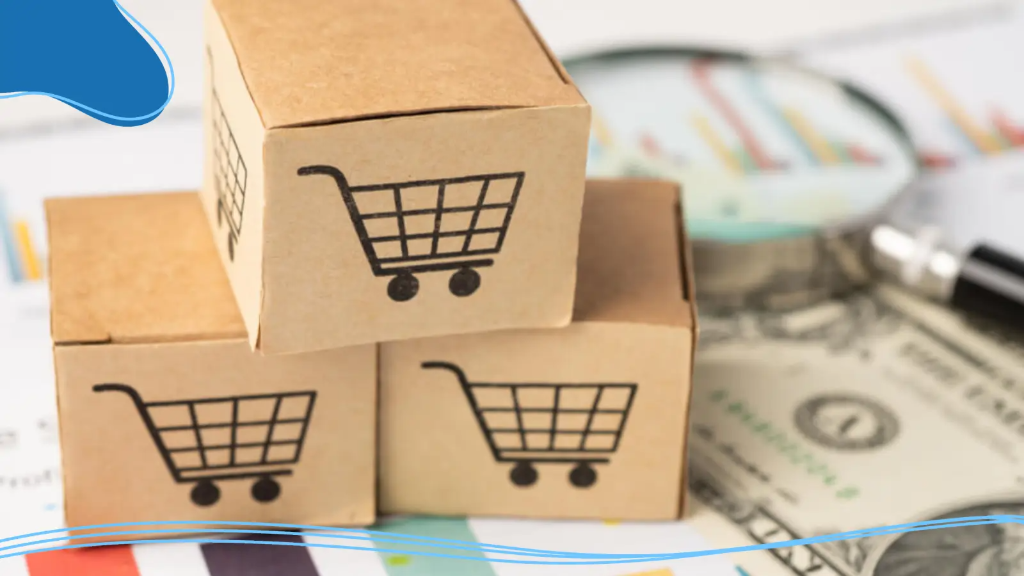 Three cardboard boxes imprinted with the design of an internet eCommerce site’s shopping baskets.