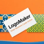 A business card shows the text LogoMaker: Order Business Cards Online