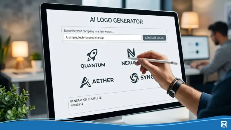 AI Business Logo Generator on a computer screen.