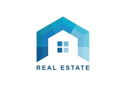 geometric real estate logo with home and window